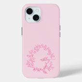 Hot Pink Modern Script Girly Monogram Naam Case-Mate iPhone Case (Achterkant)