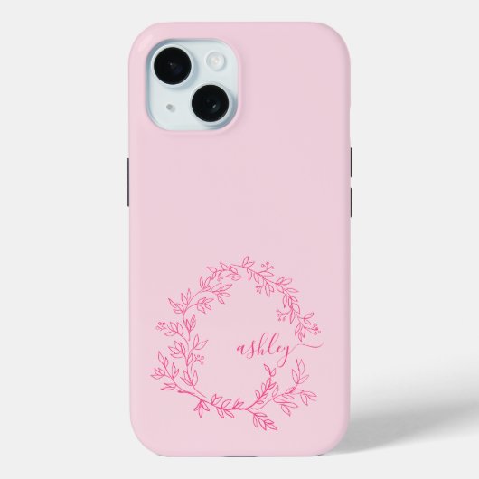 Hot Pink Modern Script Girly Monogram Naam Case-Mate iPhone Case (Achterkant)