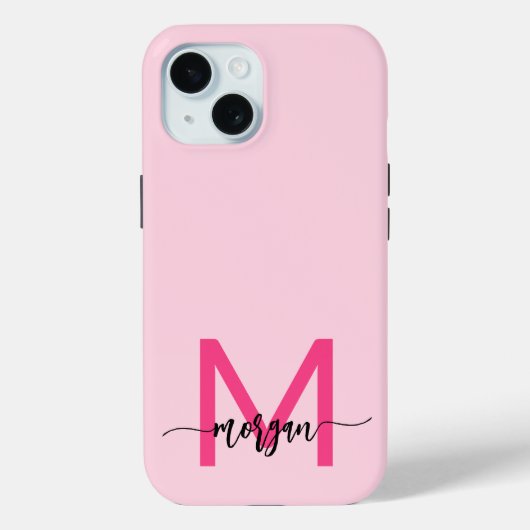 Hot Pink Modern Script Girly Monogram Naam Case-Mate iPhone Case (Achterkant)