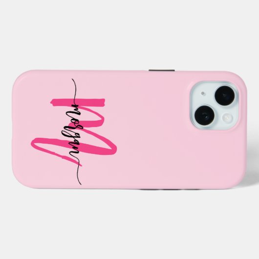 Hot Pink Modern Script Girly Monogram Naam Case-Mate iPhone Case (Achterkant (horizontaal))