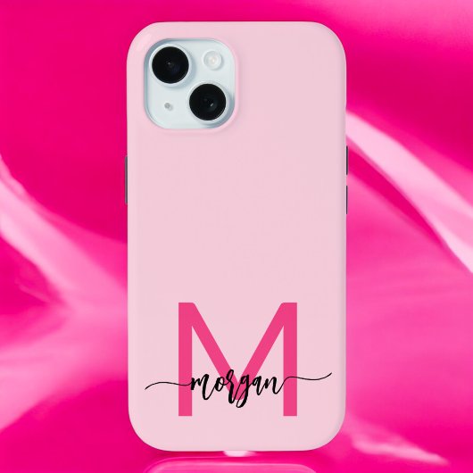 Hot Pink Modern Script Girly Monogram Naam Case-Mate iPhone Case