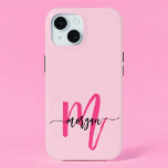 Hot Pink Modern Script Girly Monogram Naam iPhone 15 Case<br><div class="desc">Bescherm je telefoon in stijl met onze Hot Pink Modern Script Girly Monogram Naam iPhone 15 Hoesje! Dit hoesje is voorzien van een levendig roze ontwerp en is gepersonaliseerd met jouw naam in een chique, modern script voor een op maat gemaakte toets. Ontworpen voor de iPhone 15, biedt het duurzame...</div>