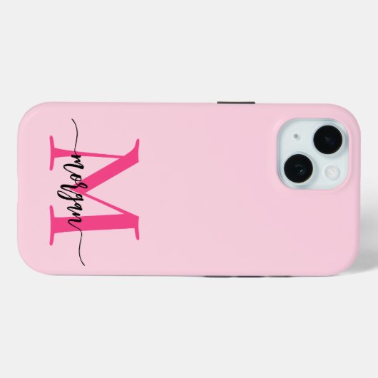 Hot Pink Modern Script Girly Monogram Naam Case-Mate iPhone Case (Achterkant (horizontaal))