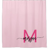 Hot Pink Modern Script Girly Monogram Naam Douchegordijn (Voorkant)