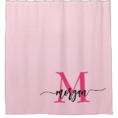 Hot Pink Modern Script Girly Monogram Naam Douchegordijn (Voorkant)