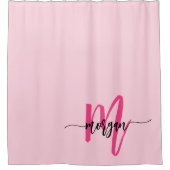 Hot Pink Modern Script Girly Monogram Naam Douchegordijn (Voorkant)