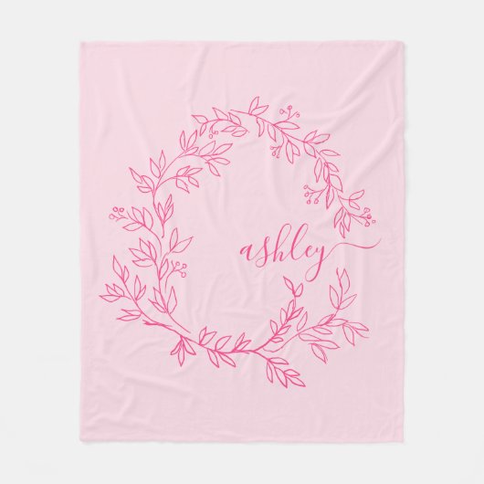 Hot Pink Modern Script Girly Monogram Naam Fleece Deken (Voorkant)