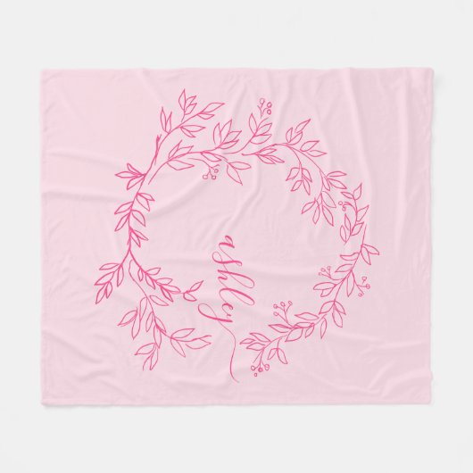Hot Pink Modern Script Girly Monogram Naam Fleece Deken (Voorkant (Horizontaal))
