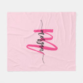 Hot Pink Modern Script Girly Monogram Naam Fleece Deken (Voorkant (Horizontaal))