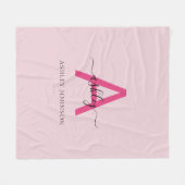 Hot Pink Modern Script Girly Monogram Naam Fleece Deken (Voorkant (Horizontaal))