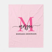 Hot Pink Modern Script Girly Monogram Naam Fleece Deken (Voorkant)