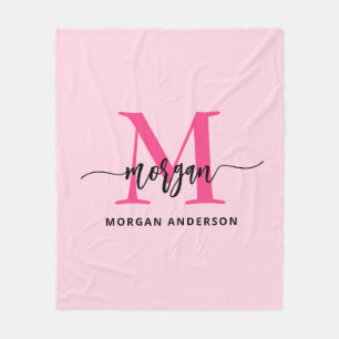 Hot Pink Modern Script Girly Monogram Naam Fleece Deken