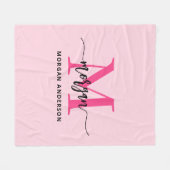 Hot Pink Modern Script Girly Monogram Naam Fleece Deken (Voorkant (Horizontaal))