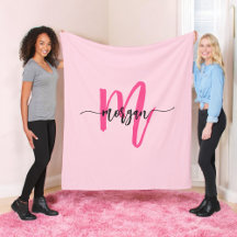 Hot Pink Modern Script Girly Monogram Naam