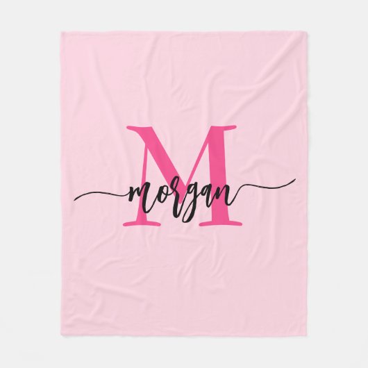 Hot Pink Modern Script Girly Monogram Naam Fleece Deken (Voorkant)