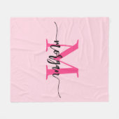 Hot Pink Modern Script Girly Monogram Naam Fleece Deken (Voorkant (Horizontaal))