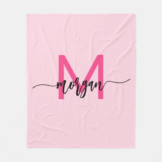 Hot Pink Modern Script Girly Monogram Naam Fleece Deken (Voorkant)