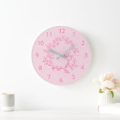 Hot Pink Modern Script Girly Monogram Naam Grote Klok (Huis)