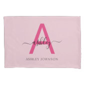 Hot Pink Modern Script Girly Monogram Naam Kussensloop (Voorkant)