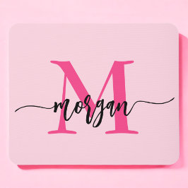Hot Pink Modern Script Girly Monogram Naam Muismat