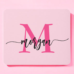 Hot Pink Modern Script Girly Monogram Naam Muismat