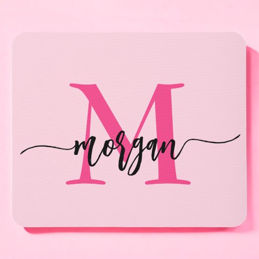 Hot Pink Modern Script Girly Monogram Naam Muismat