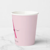 Hot Pink Modern Script Girly Monogram Naam Papieren Bekers (Links)