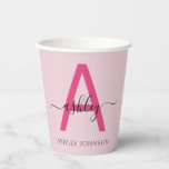 Hot Pink Modern Script Girly Monogram Naam Papieren Bekers<br><div class="desc">Voeg een vleugje elegantie toe aan uw evenement met deze gepersonaliseerde papieren bekers, met een opvallend roze monogram ontwerp. De stijlvolle combinatie van gedurfde typografie en delicaat script maakt deze bekers perfect voor de verjaardag van een meisje, vrijgezellenfeest of een speciale gelegenheid waarbij details van belang zijn. Niet alleen brengen...</div>