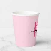 Hot Pink Modern Script Girly Monogram Naam Papieren Bekers (Rechts)