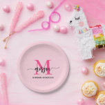 Hot Pink Modern Script Girly Monogram Naam Papieren Bordje<br><div class="desc">Voeg een vleugje chic toe aan uw feesten met onze Hot Pink Modern Script Girly Monogram Name Paper-Borden! Deze borden zijn voorzien van een levendig roze ontwerp en zijn gepersonaliseerd met jouw naam in een elegant, modern script voor een aangepaste, stijlvolle touch. Perfect voor verjaardagen, feesten of een speciale gelegenheid,...</div>