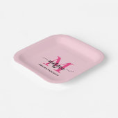 Hot Pink Modern Script Girly Monogram Naam Papieren Bordje (Gebogen)