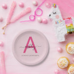 Hot Pink Modern Script Girly Monogram Naam Papieren Bordje<br><div class="desc">Verhoog uw evenement met deze geavanceerde en stijlvolle papieren borden met een gedurfd monogram-ontwerp. De combinatie van een heet roze initiaal met het gepersonaliseerde script van jouw naam creëer is een moderne maar tijdloze esthetiek die elegantie perfect in evenwicht brengt met flair. Ideaal voor feesten die zowel gemak als schoonheid...</div>