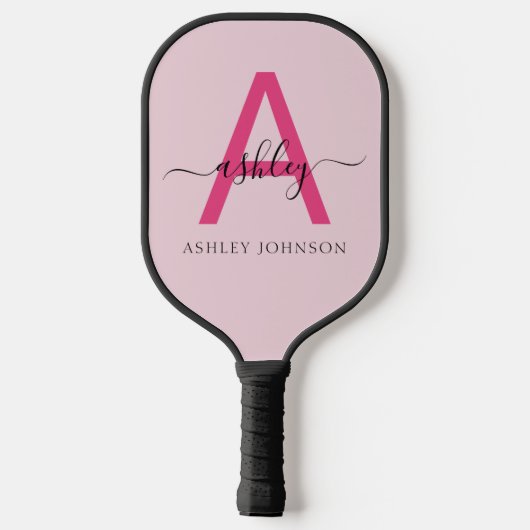 Hot Pink Modern Script Girly Monogram Naam Pickleball Paddle (Achterkant)