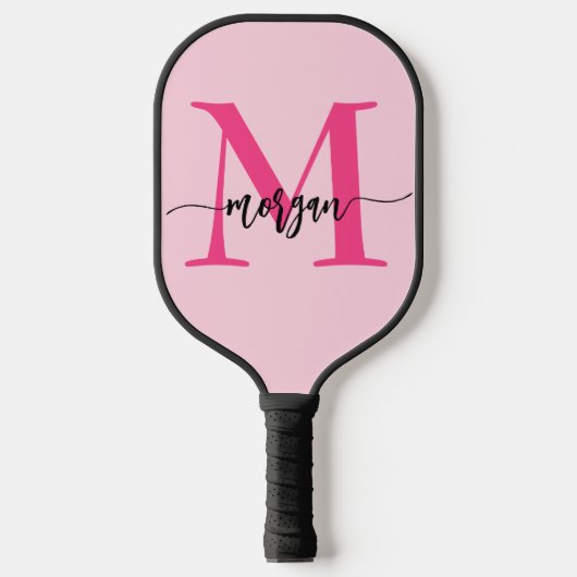 Hot Pink Modern Script Girly Monogram Naam Pickleball Paddle (Voorkant)
