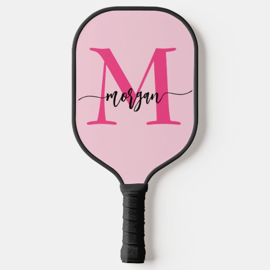 Hot Pink Modern Script Girly Monogram Naam Pickleball Paddle (Achterkant)