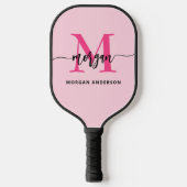 Hot Pink Modern Script Girly Monogram Naam Pickleball Paddle (Voorkant)