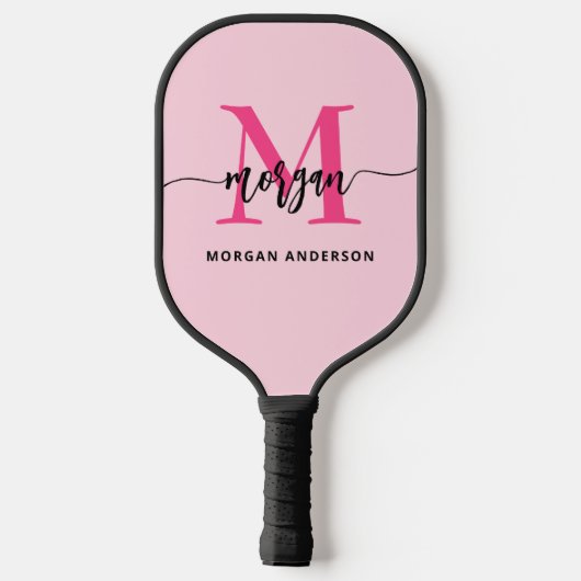 Hot Pink Modern Script Girly Monogram Naam Pickleball Paddle (Achterkant)