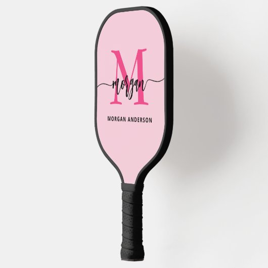Hot Pink Modern Script Girly Monogram Naam Pickleball Paddle (Links)