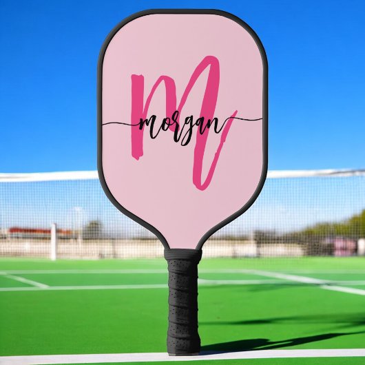 Hot Pink Modern Script Girly Monogram Naam Pickleball Paddle