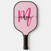 Hot Pink Modern Script Girly Monogram Naam Pickleball Paddle (Voorkant)