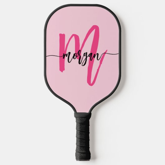 Hot Pink Modern Script Girly Monogram Naam Pickleball Paddle (Voorkant)