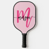 Hot Pink Modern Script Girly Monogram Naam Pickleball Paddle (Achterkant)