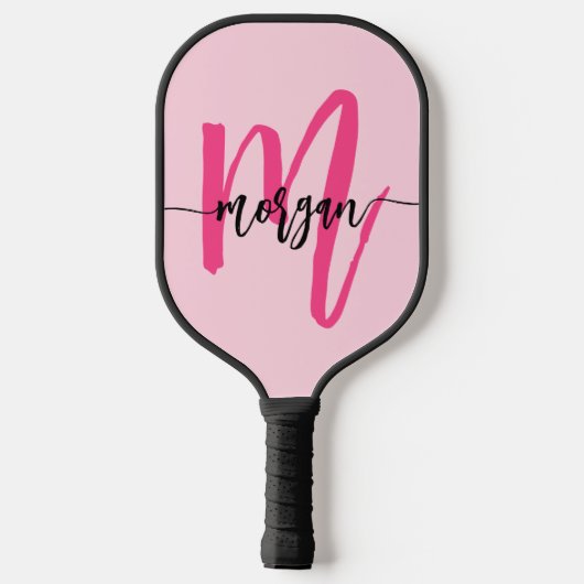 Hot Pink Modern Script Girly Monogram Naam Pickleball Paddle (Achterkant)