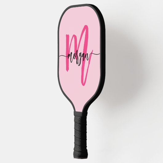 Hot Pink Modern Script Girly Monogram Naam Pickleball Paddle (Links)