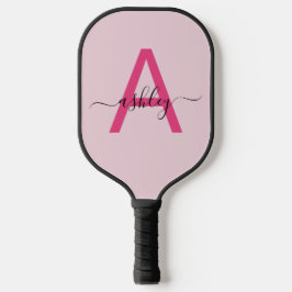 Hot Pink Modern Script Girly Monogram Naam Pickleball Paddle