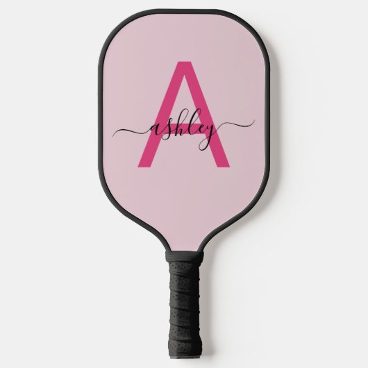 Hot Pink Modern Script Girly Monogram Naam Pickleball Paddle (Voorkant)