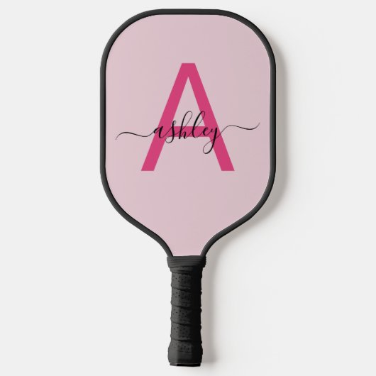 Hot Pink Modern Script Girly Monogram Naam Pickleball Paddle (Achterkant)