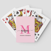 Hot Pink Modern Script Girly Monogram Naam Pokerkaarten (Achterkant)