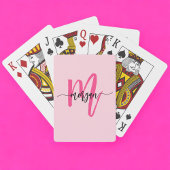 Hot Pink Modern Script Girly Monogram Naam Pokerkaarten