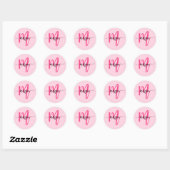 Hot Pink Modern Script Girly Monogram Naam Ronde Sticker (Vel)